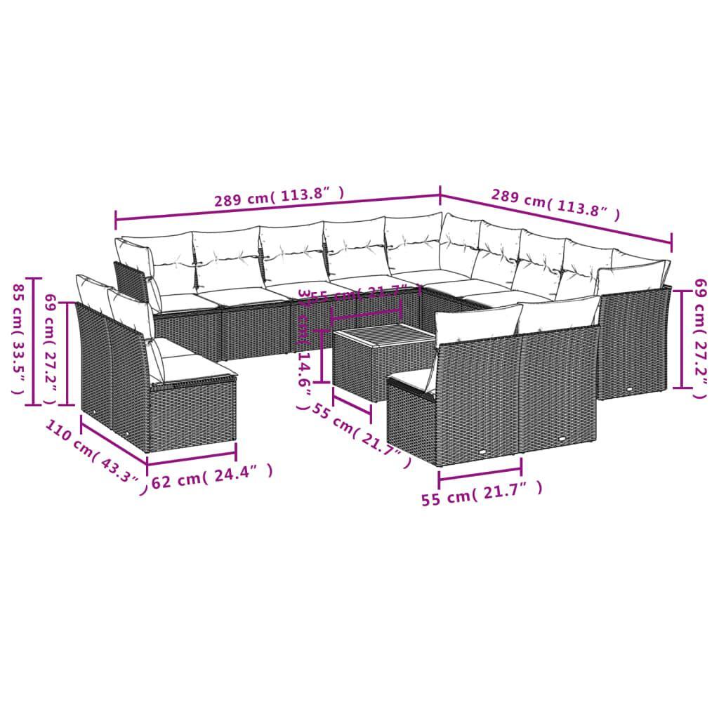 14 Piece Garden Sofa Set with Cushions Beige Poly Rattan