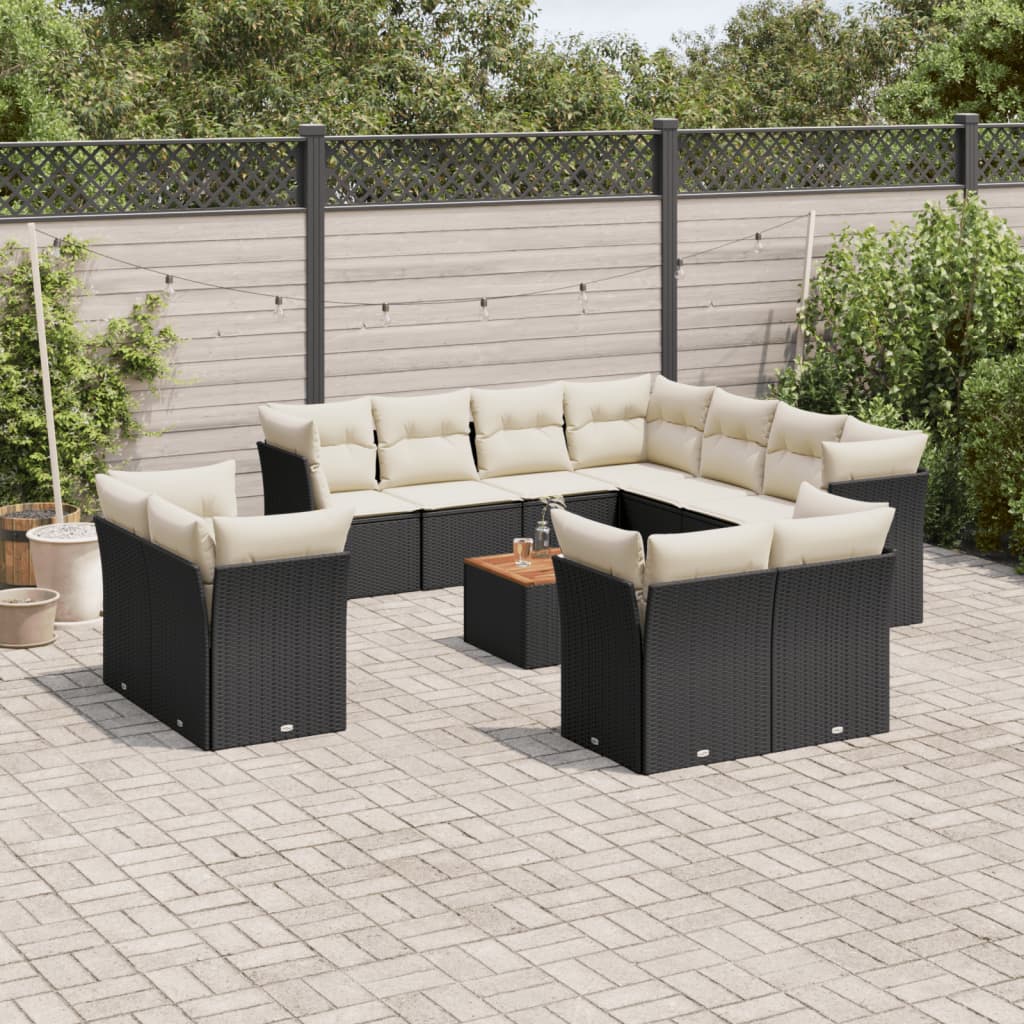 12 Piece Garden Sofa Set with Cushions Black Poly Rattan