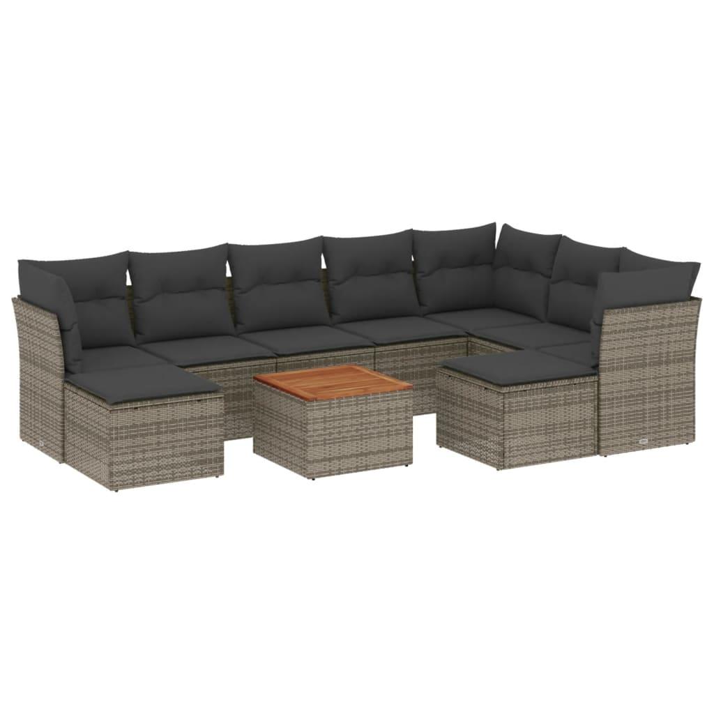 10 Piece Garden Sofa Set with Cushions Grey Poly Rattan