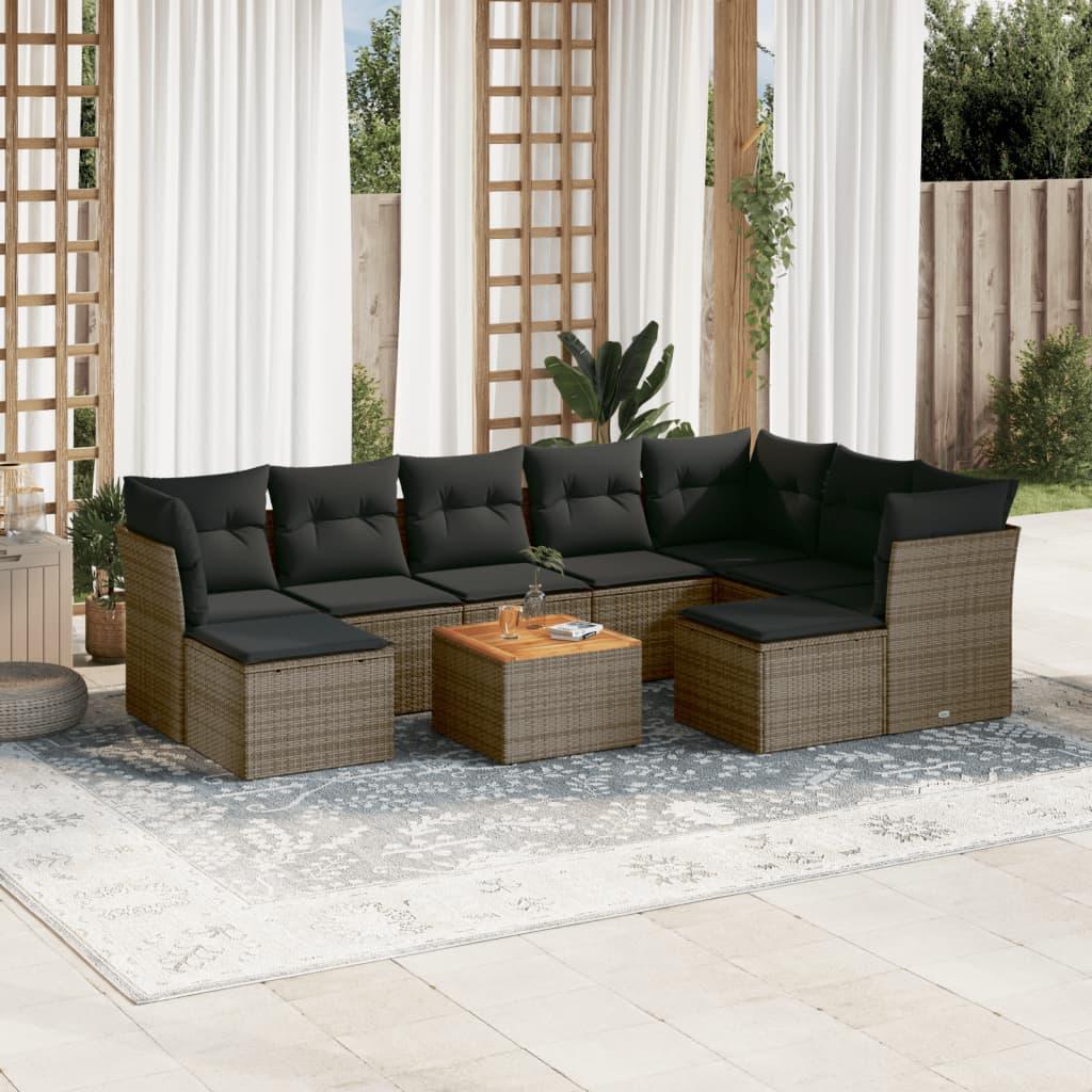 10 Piece Garden Sofa Set with Cushions Grey Poly Rattan