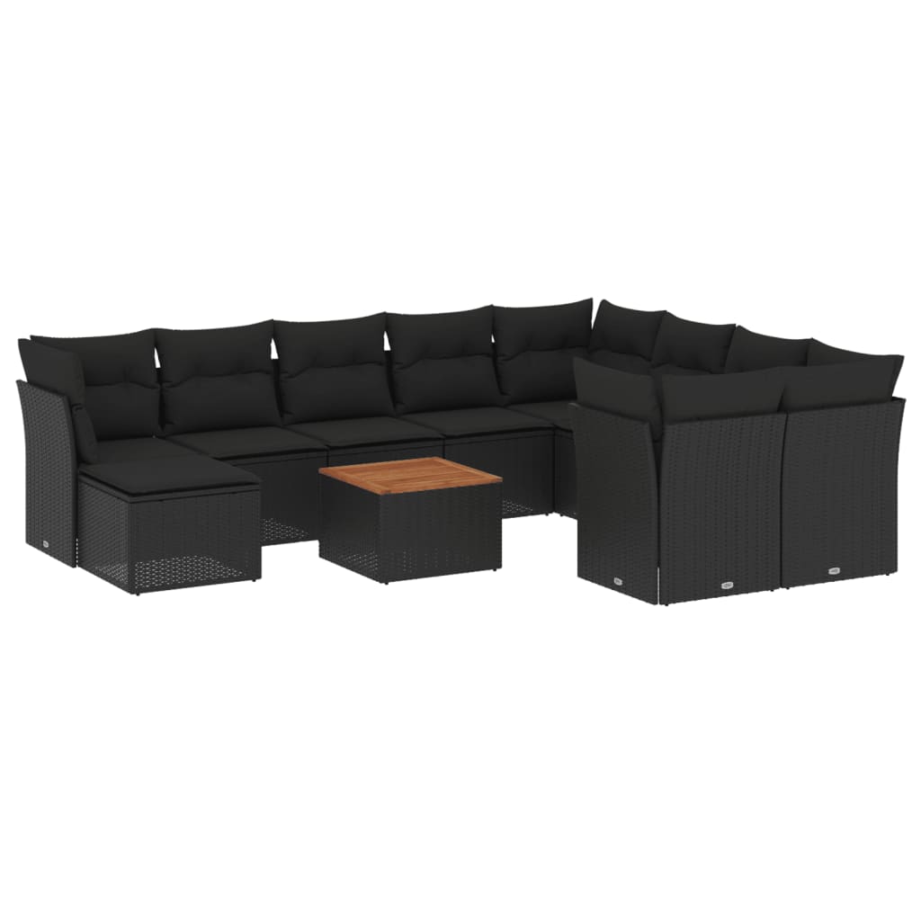 11 Piece Garden Sofa Set with Cushions Black Poly Rattan