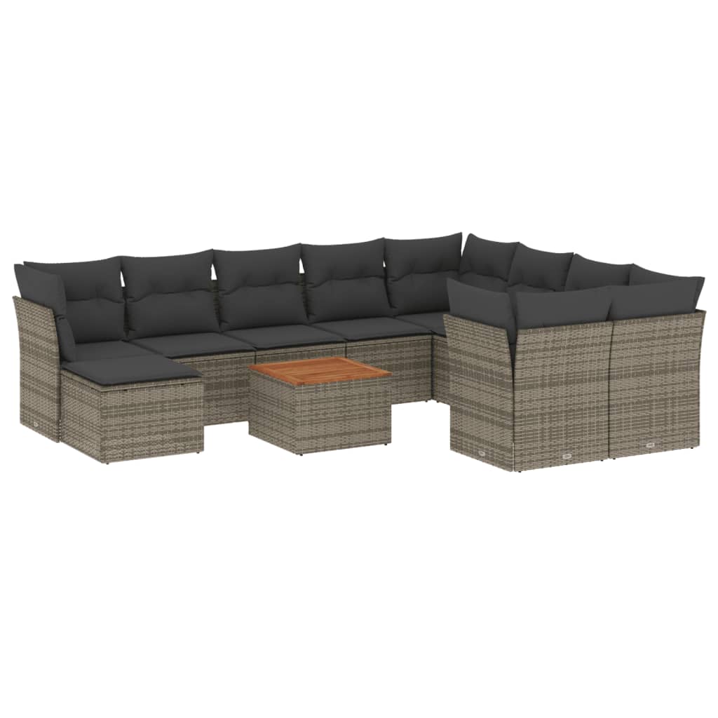 11 Piece Garden Sofa Set with Cushions Grey Poly Rattan