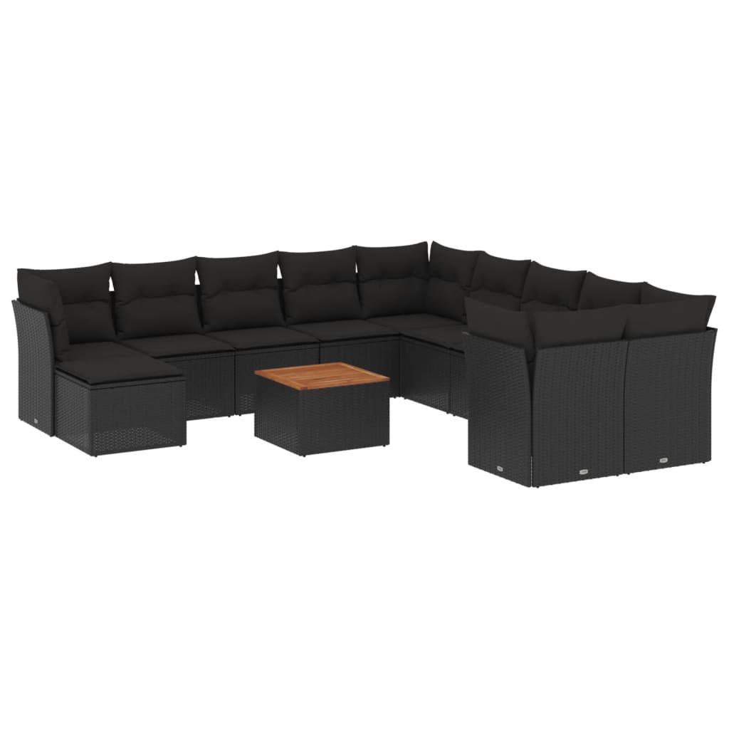 12 Piece Garden Sofa Set with Cushions Black Poly Rattan