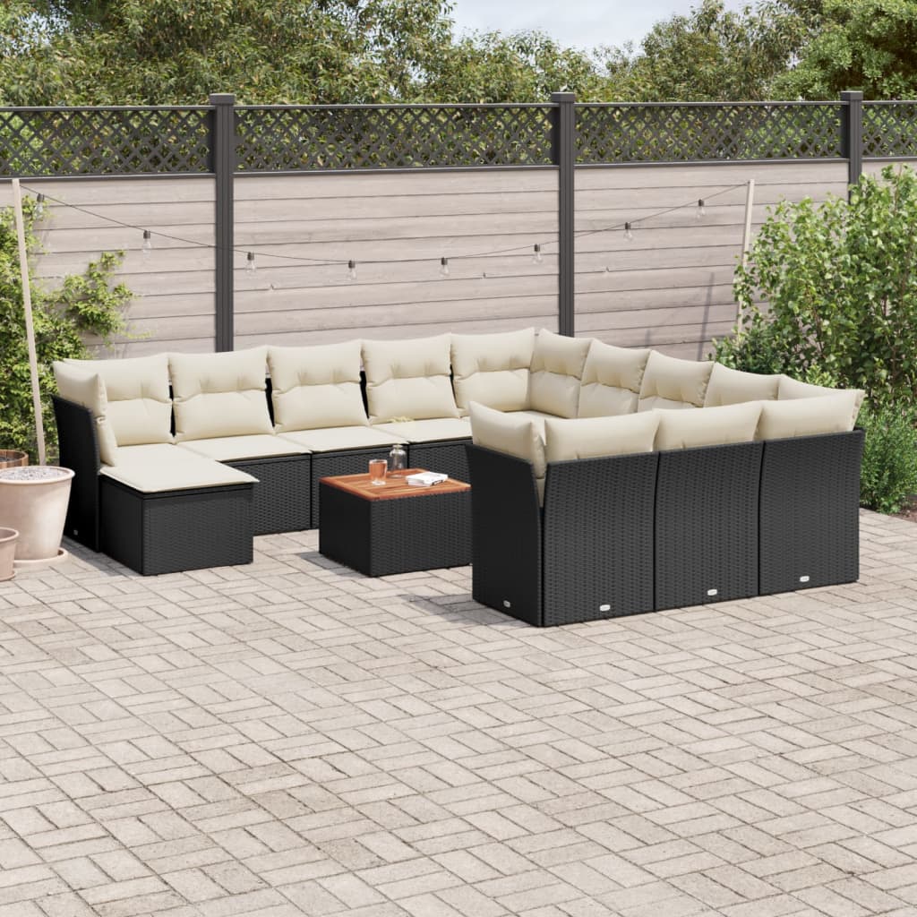 13 Piece Garden Sofa Set with Cushions Black Poly Rattan