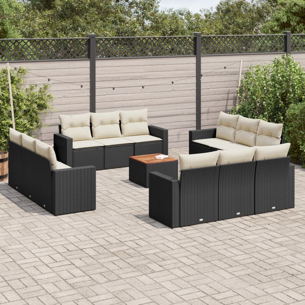 13 Piece Garden Sofa Set with Cushions Black Poly Rattan