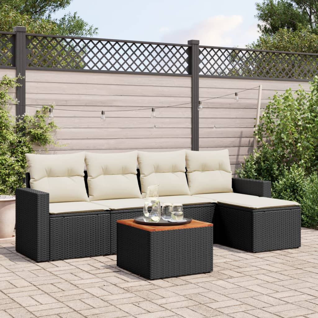 6 Piece Garden Sofa Set with Cushions Black Poly Rattan