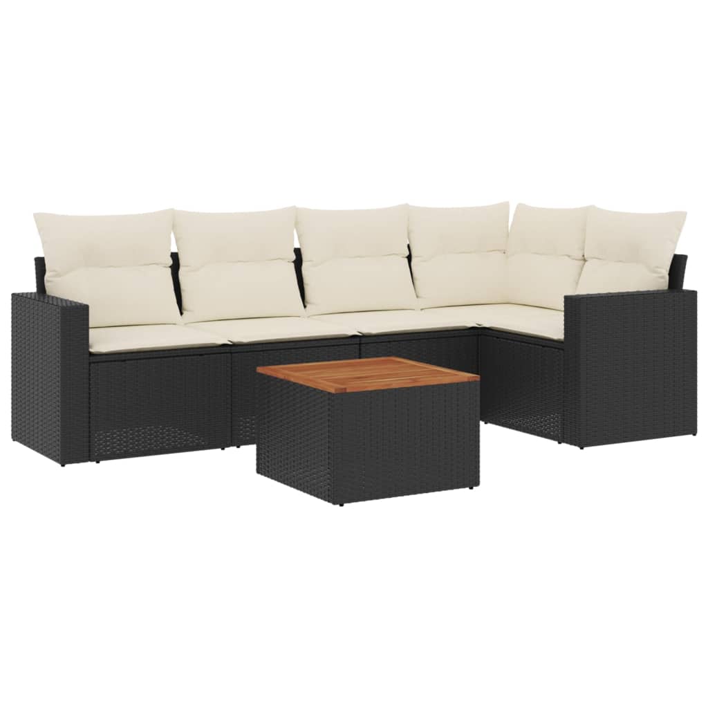 6 Piece Garden Sofa Set with Cushions Black Poly Rattan