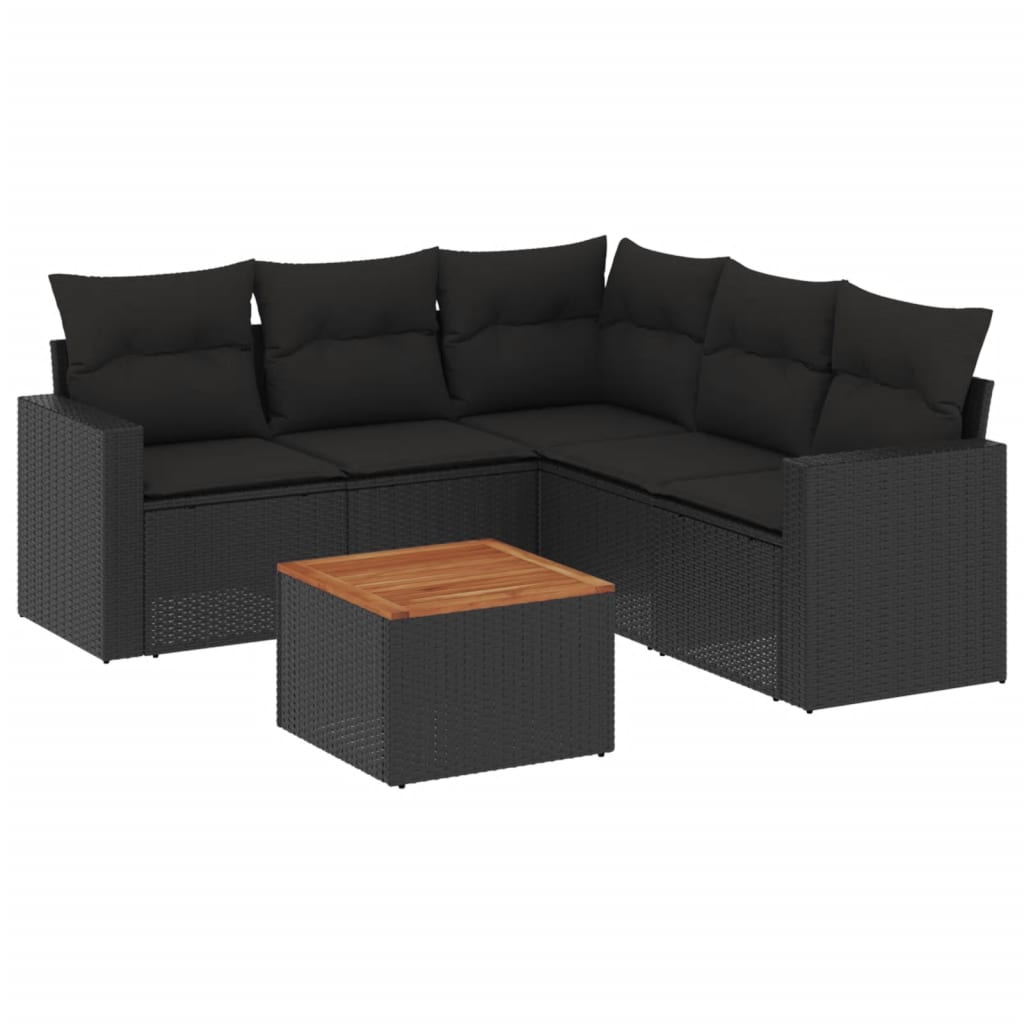 6 Piece Garden Sofa Set with Cushions Black Poly Rattan