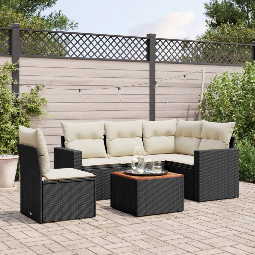 6 Piece Garden Sofa Set with Cushions Black Poly Rattan