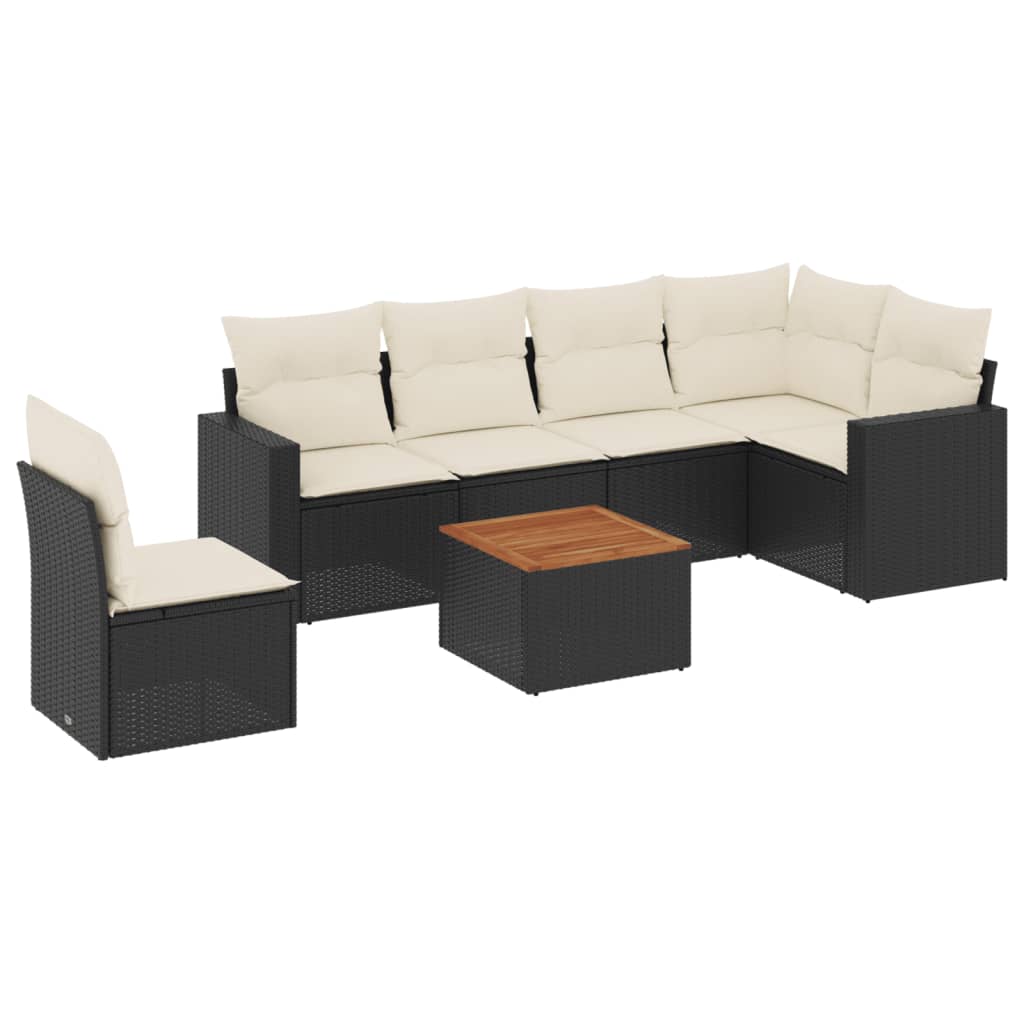 7 Piece Garden Sofa Set with Cushions Black Poly Rattan