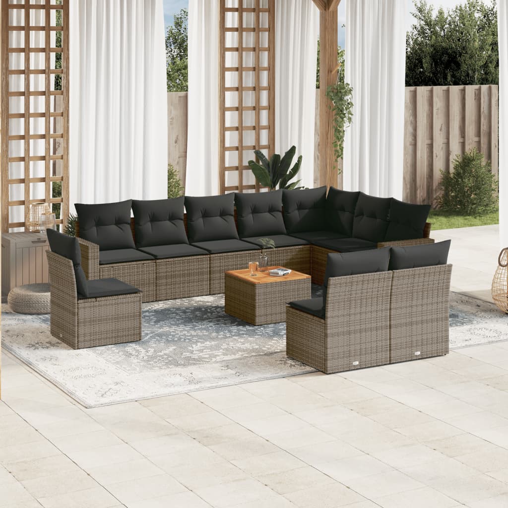 11 Piece Garden Sofa Set with Cushions Grey Poly Rattan