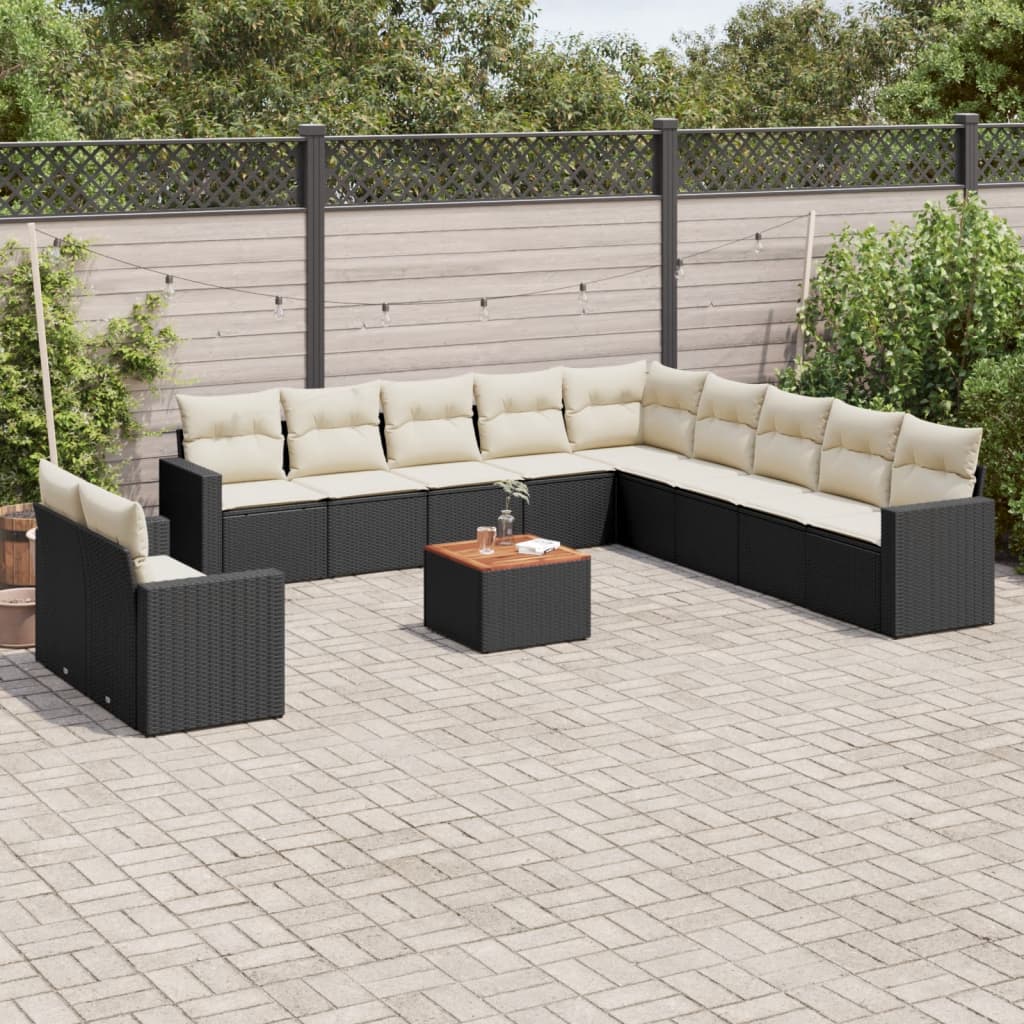 12 Piece Garden Sofa Set with Cushions Black Poly Rattan