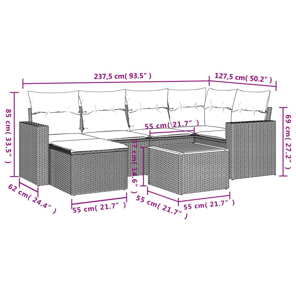 7 Piece Garden Sofa Set with Cushions Grey Poly Rattan