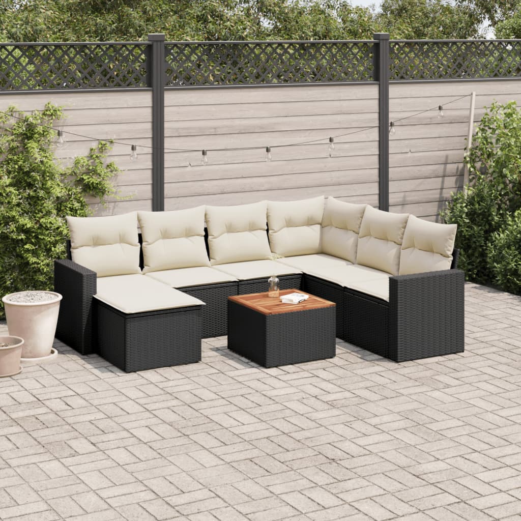 8 Piece Garden Sofa Set with Cushions Black Poly Rattan