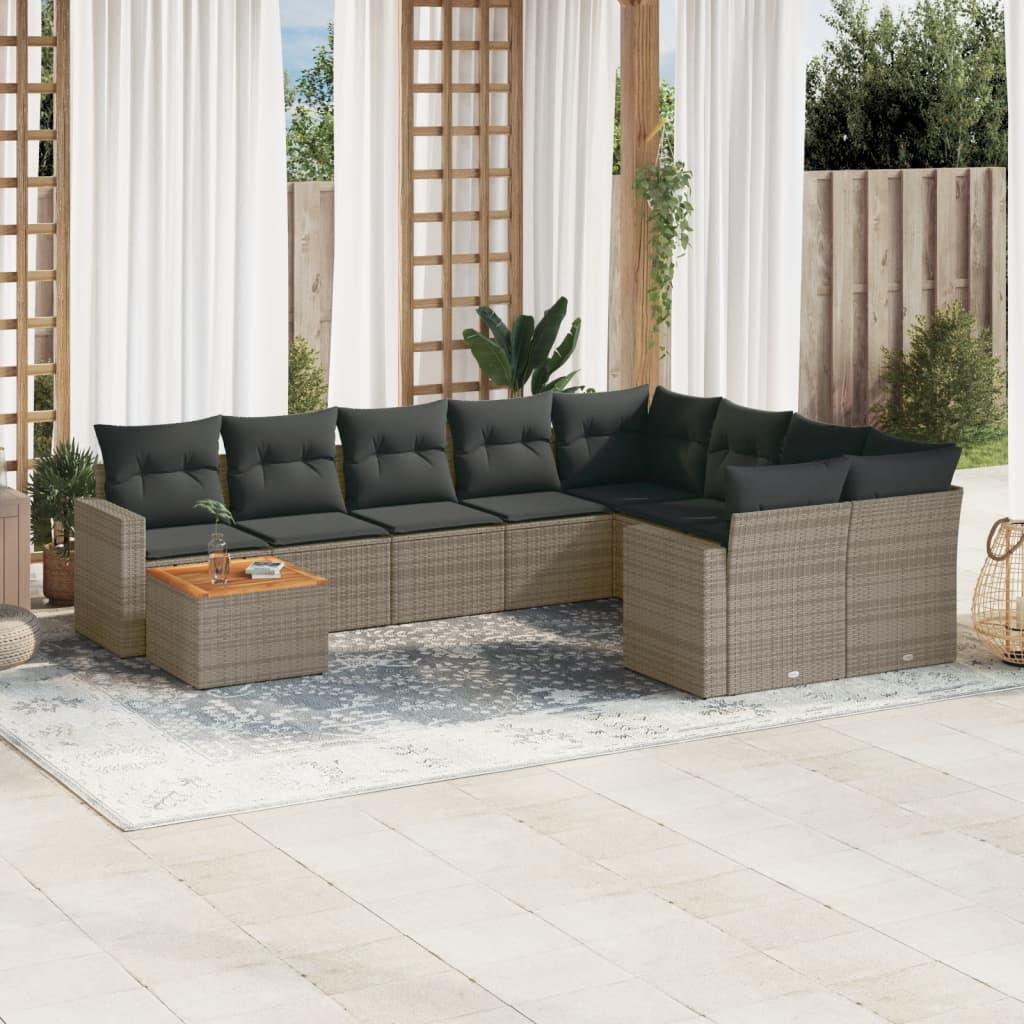 10 Piece Garden Sofa Set with Cushions Grey Poly Rattan