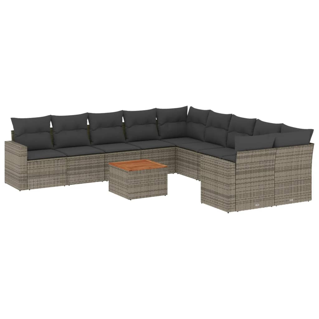 11 Piece Garden Sofa Set with Cushions Grey Poly Rattan