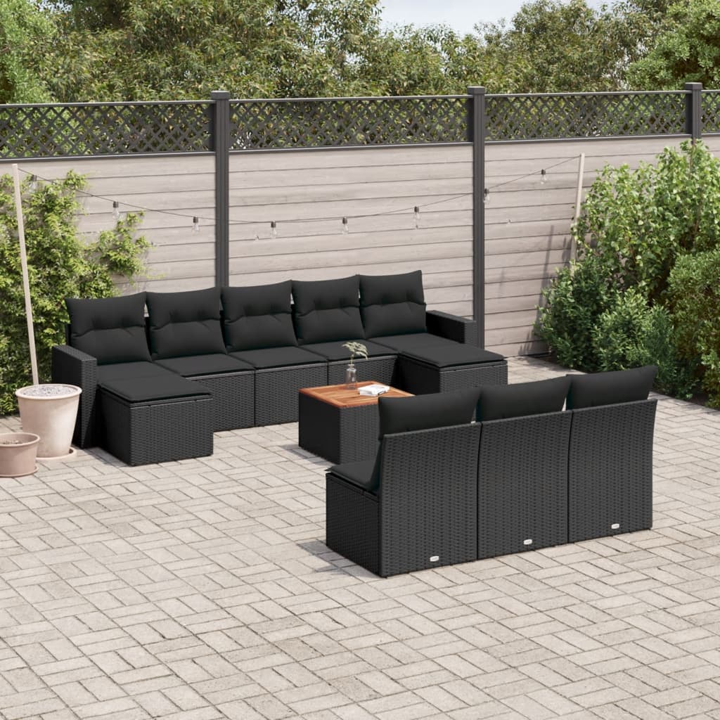 11 Piece Garden Sofa Set with Cushions Black Poly Rattan