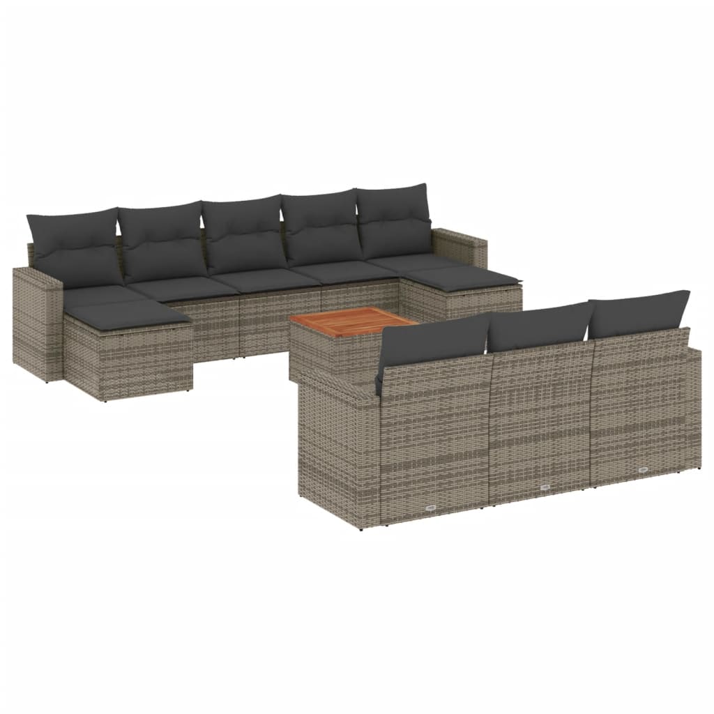 11 Piece Garden Sofa Set with Cushions Grey Poly Rattan