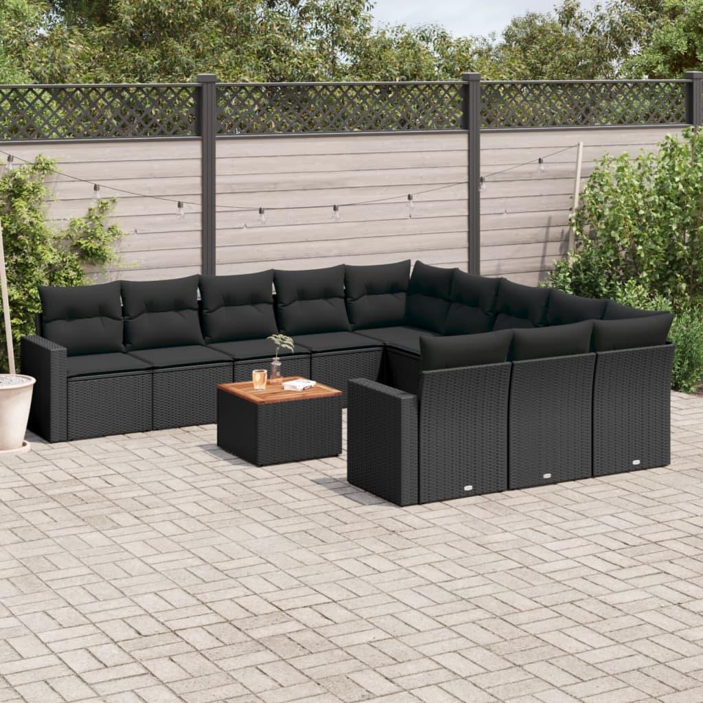 12 Piece Garden Sofa Set with Cushions Black Poly Rattan