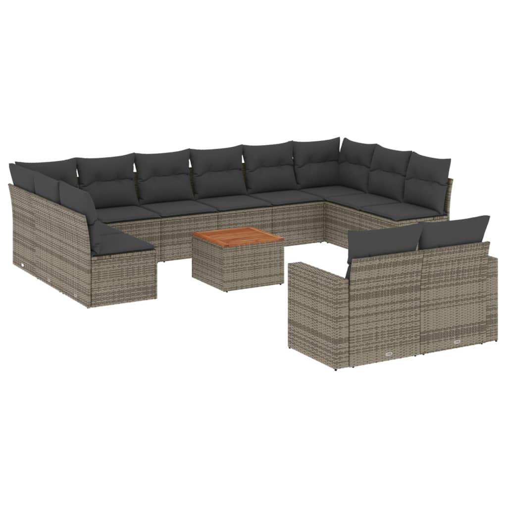 13 Piece Garden Sofa Set with Cushions Grey Poly Rattan