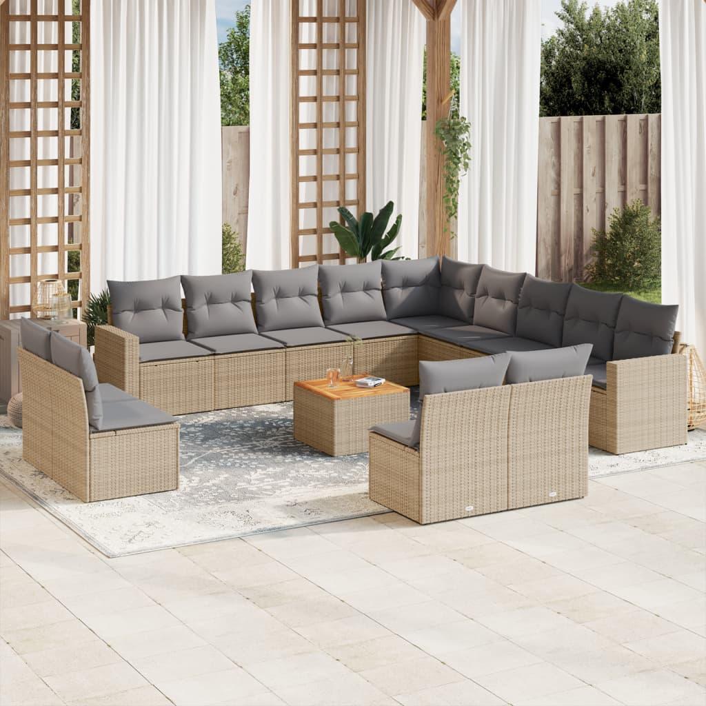14 Piece Garden Sofa Set with Cushions Beige Poly Rattan