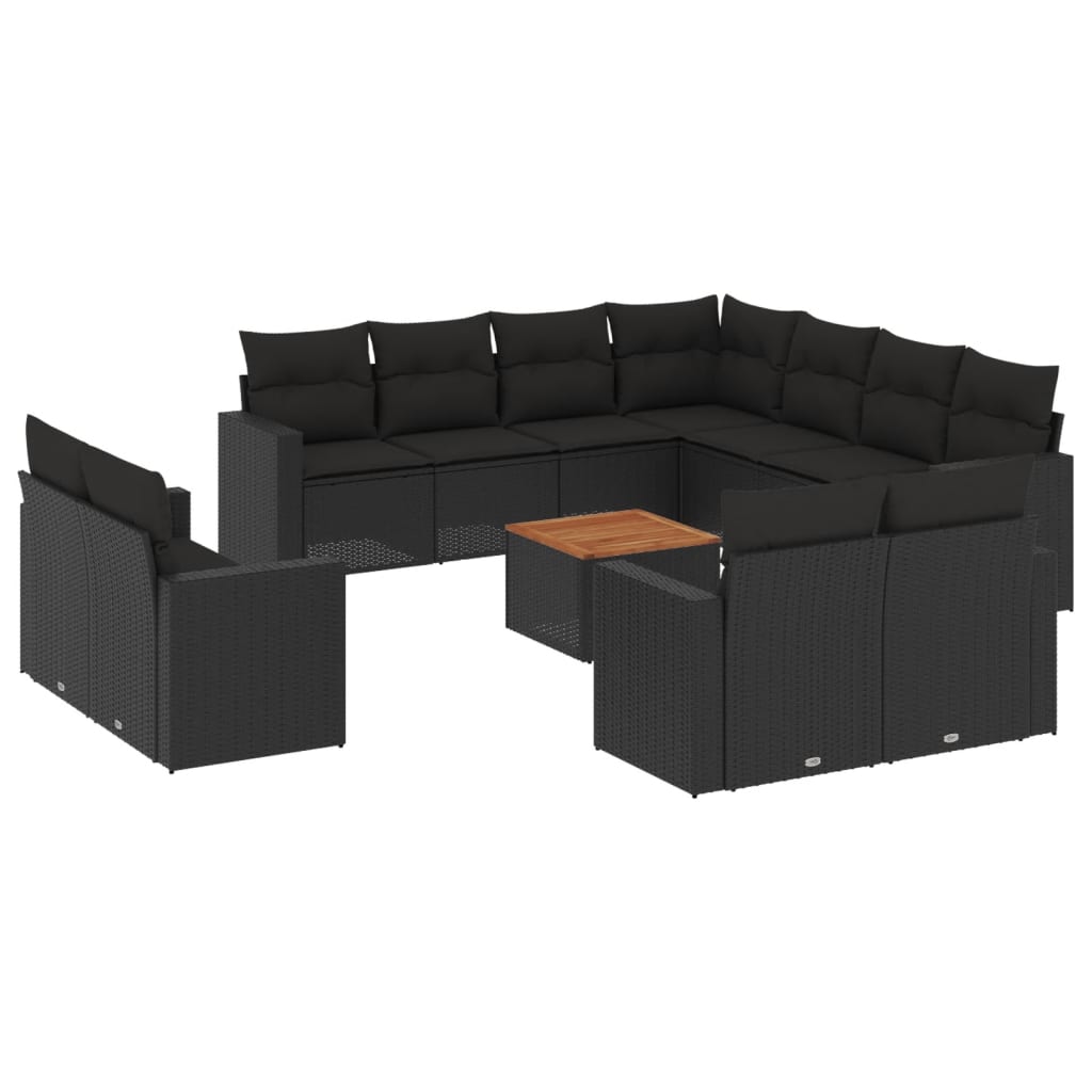 12 Piece Garden Sofa Set with Cushions Black Poly Rattan