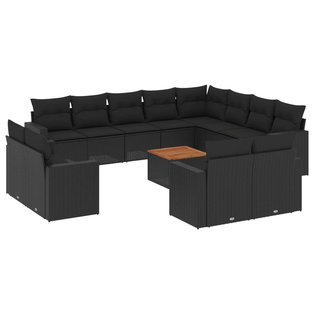 13 Piece Garden Sofa Set with Cushions Black Poly Rattan