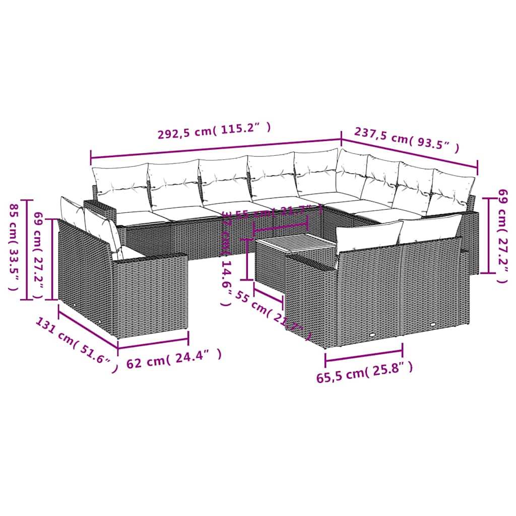 13 Piece Garden Sofa Set with Cushions Black Poly Rattan
