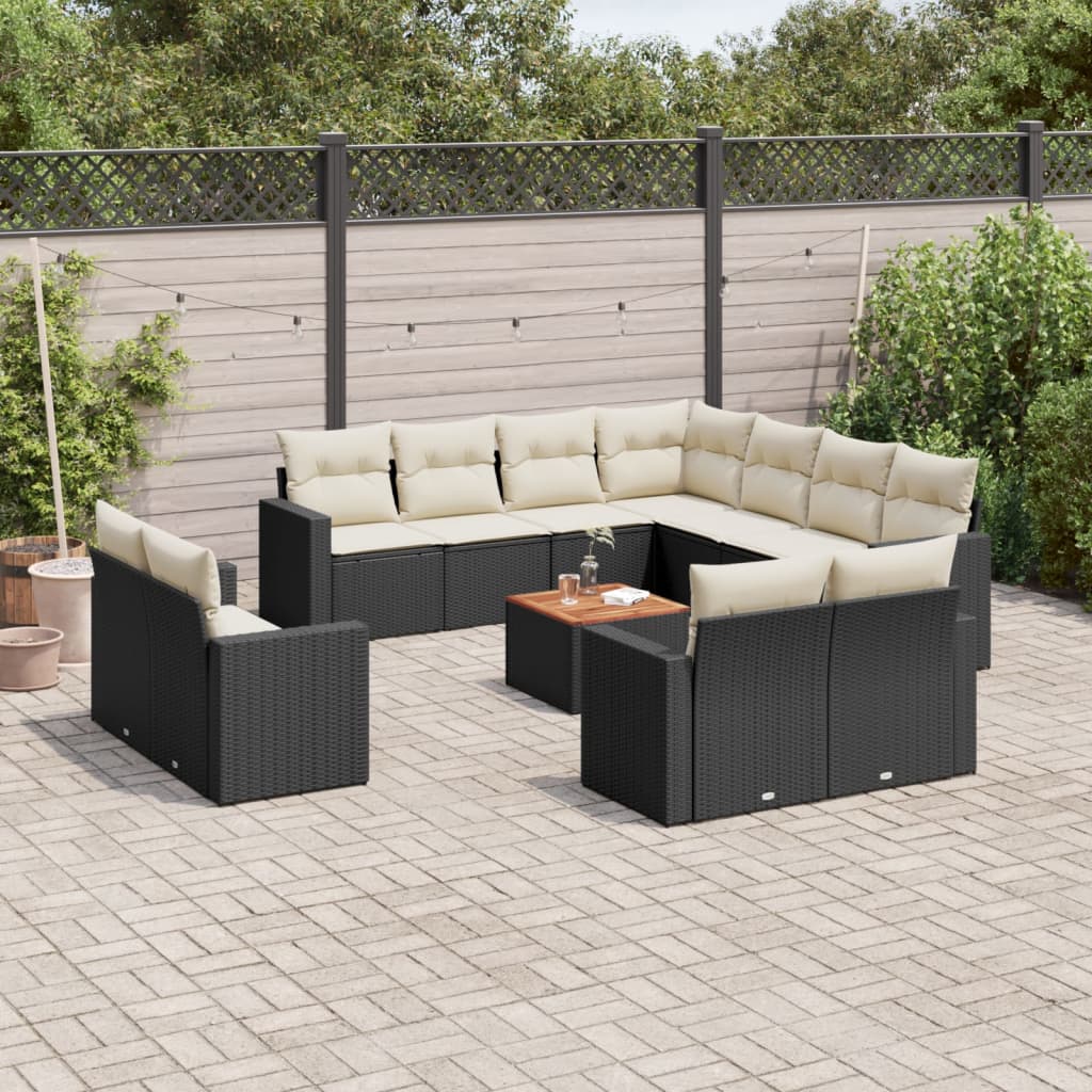 13 Piece Garden Sofa Set with Cushions Black Poly Rattan