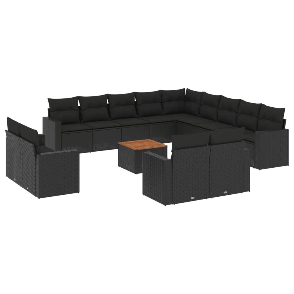 14 Piece Garden Sofa Set with Cushions Black Poly Rattan