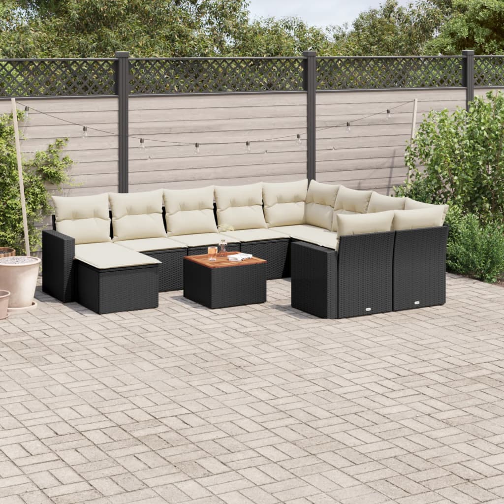 11 Piece Garden Sofa Set with Cushions Black Poly Rattan