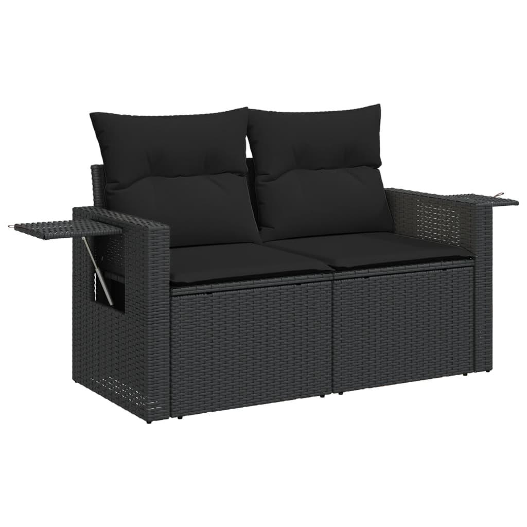 4 Piece Garden Sofa Set with Cushions Black Poly Rattan