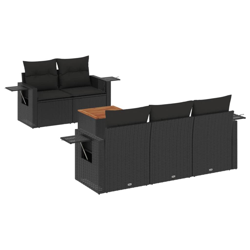 6 Piece Garden Sofa Set with Cushions Black Poly Rattan