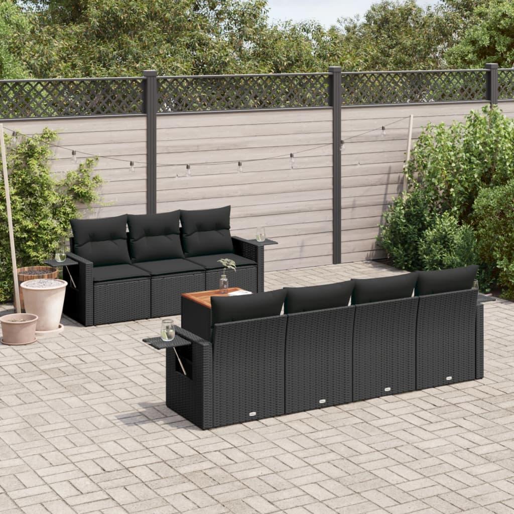 8 Piece Garden Sofa Set with Cushions Black Poly Rattan