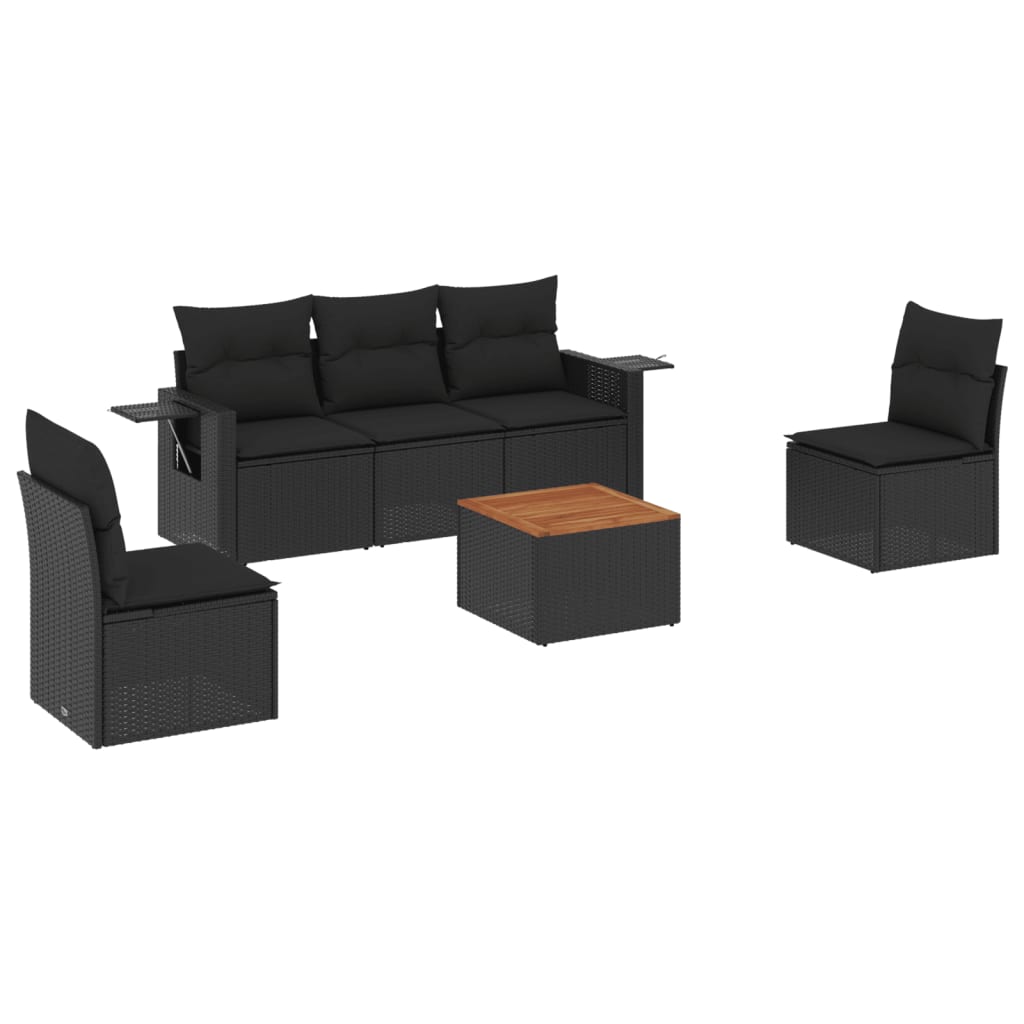 6 Piece Garden Sofa Set with Cushions Black Poly Rattan