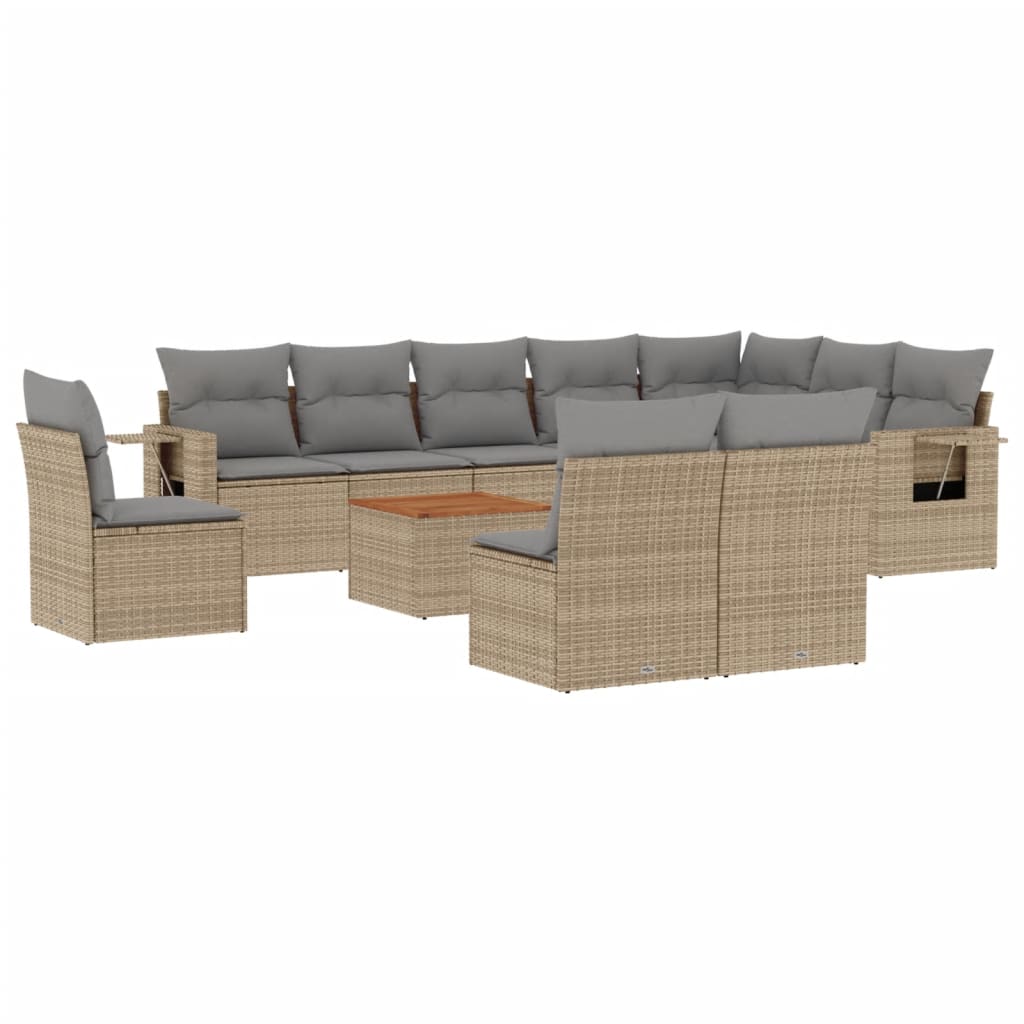 11 Piece Garden Sofa Set with Cushions Beige Poly Rattan