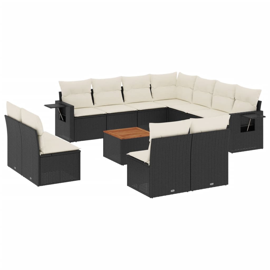 12 Piece Garden Sofa Set with Cushions Black Poly Rattan