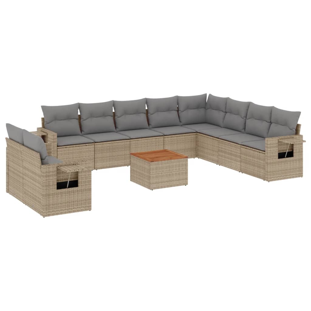 11 Piece Garden Sofa Set with Cushions Beige Poly Rattan