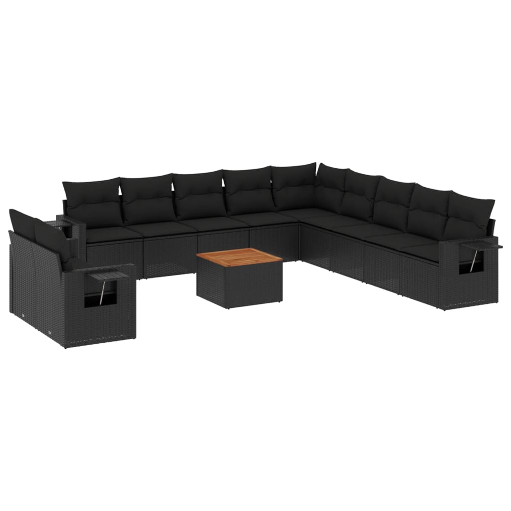 12 Piece Garden Sofa Set with Cushions Black Poly Rattan