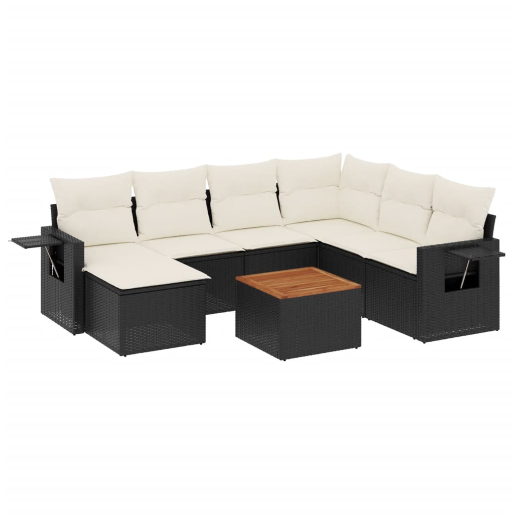 8 Piece Garden Sofa Set with Cushions Black Poly Rattan