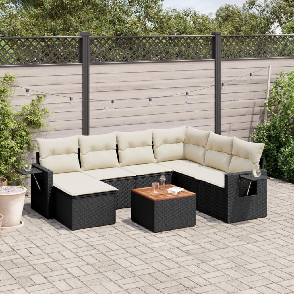 8 Piece Garden Sofa Set with Cushions Black Poly Rattan