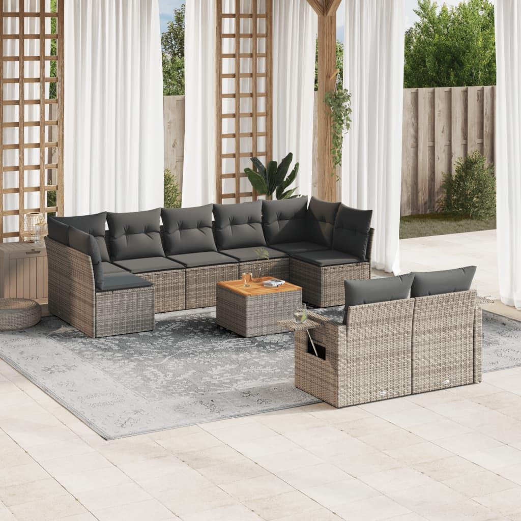 10 Piece Garden Sofa Set with Cushions Grey Poly Rattan