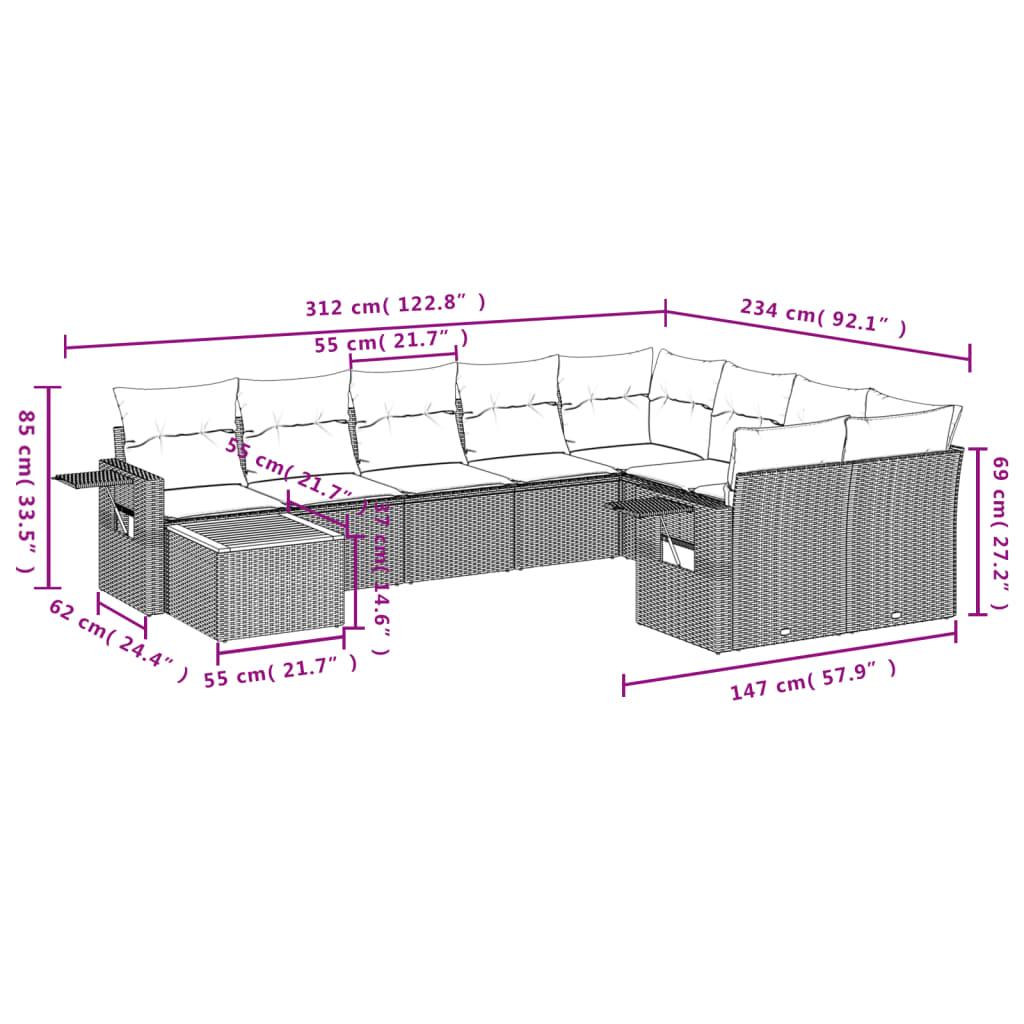 10 Piece Garden Sofa Set with Cushions Grey Poly Rattan