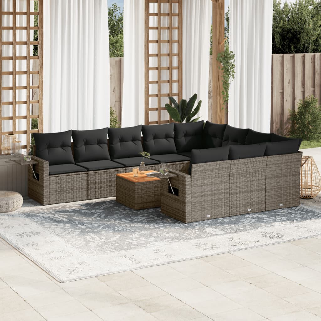 11 Piece Garden Sofa Set with Cushions Black Poly Rattan