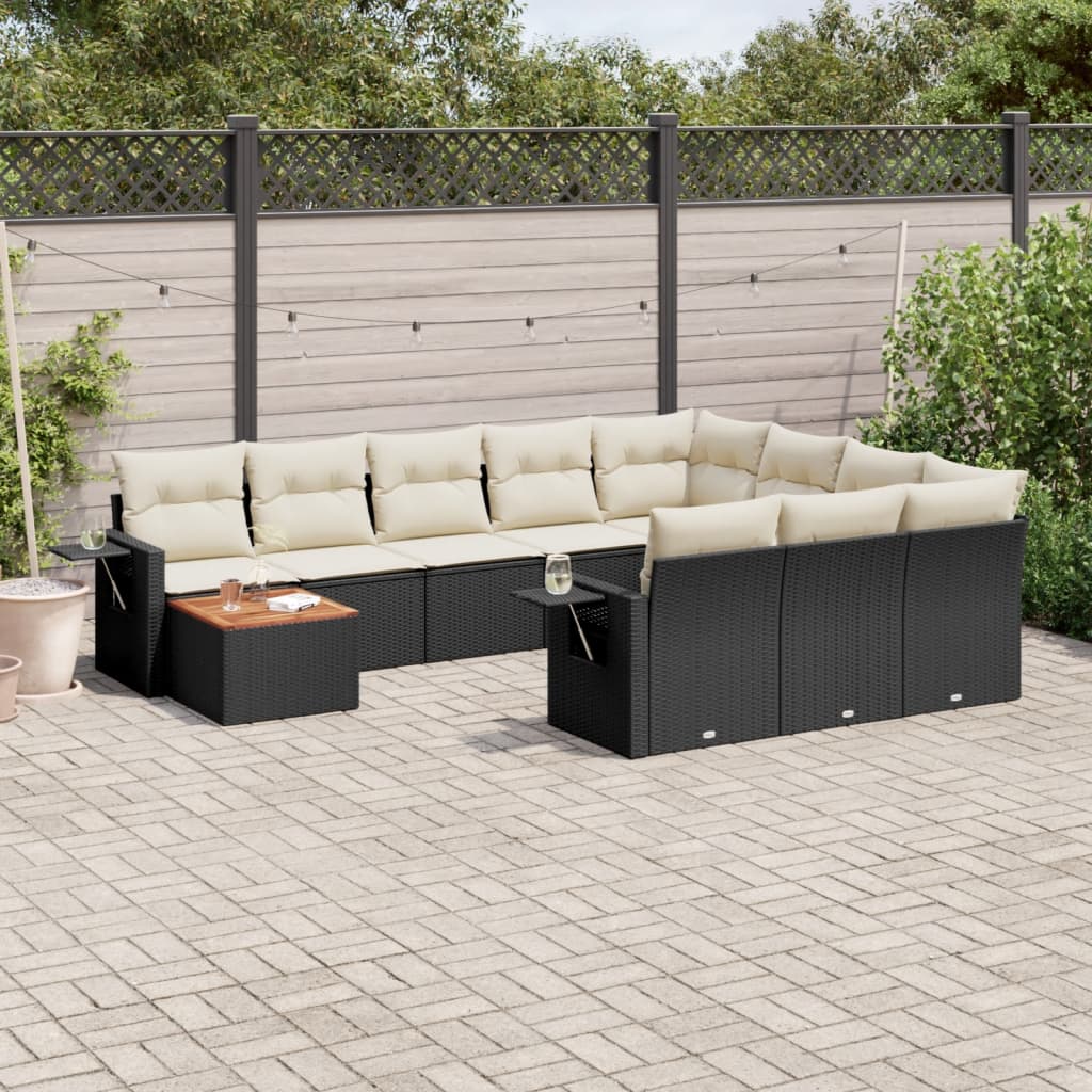 11 Piece Garden Sofa Set with Cushions Black Poly Rattan