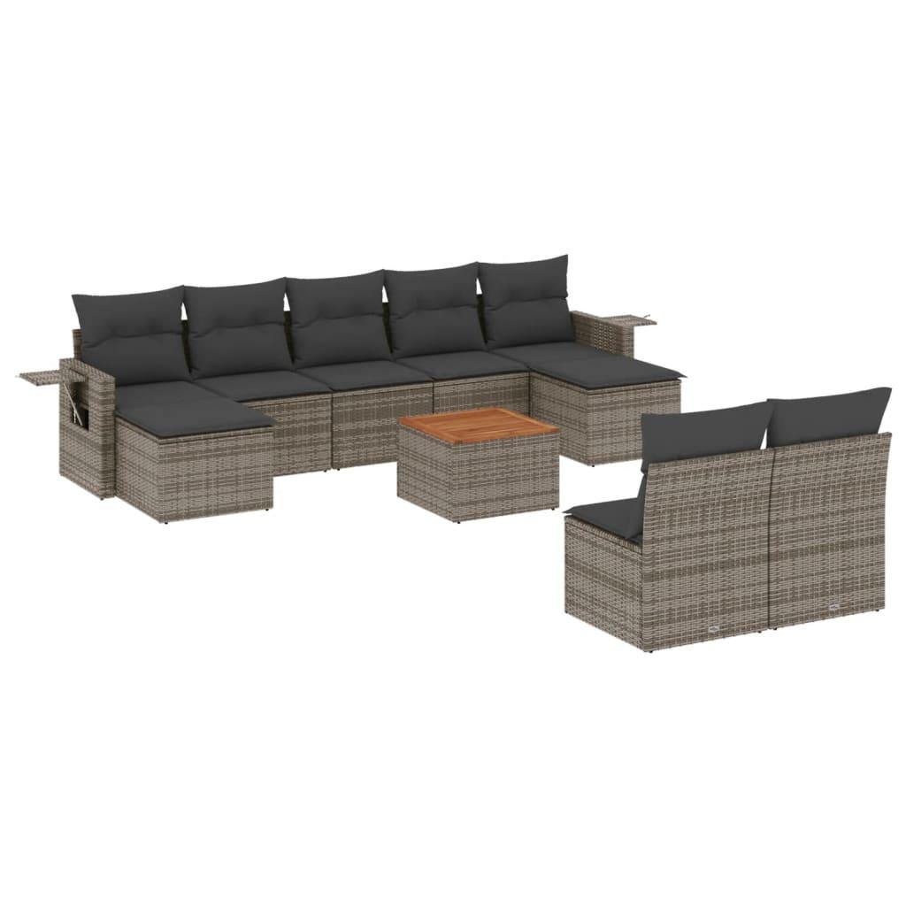 10 Piece Garden Sofa Set with Cushions Grey Poly Rattan