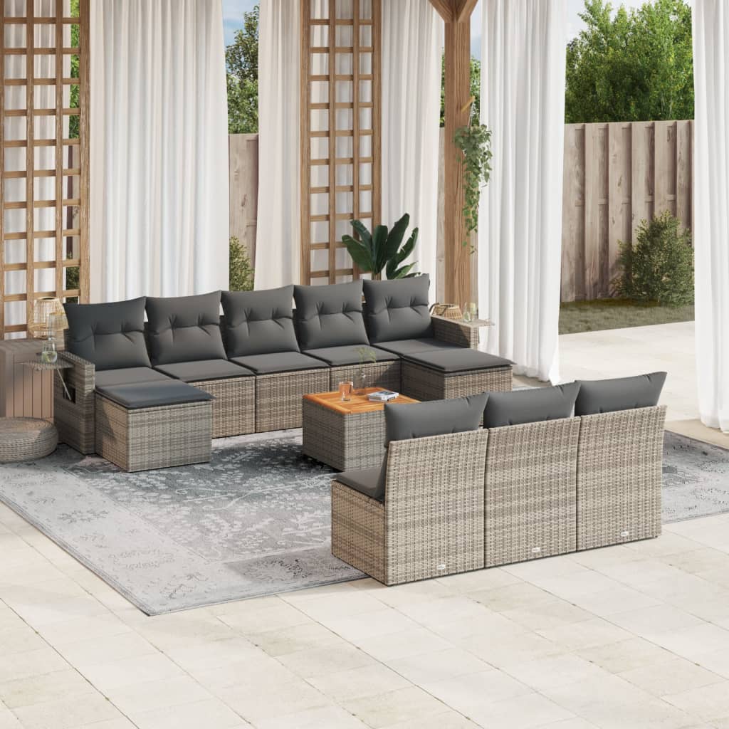 11 Piece Garden Sofa Set with Cushions Grey Poly Rattan