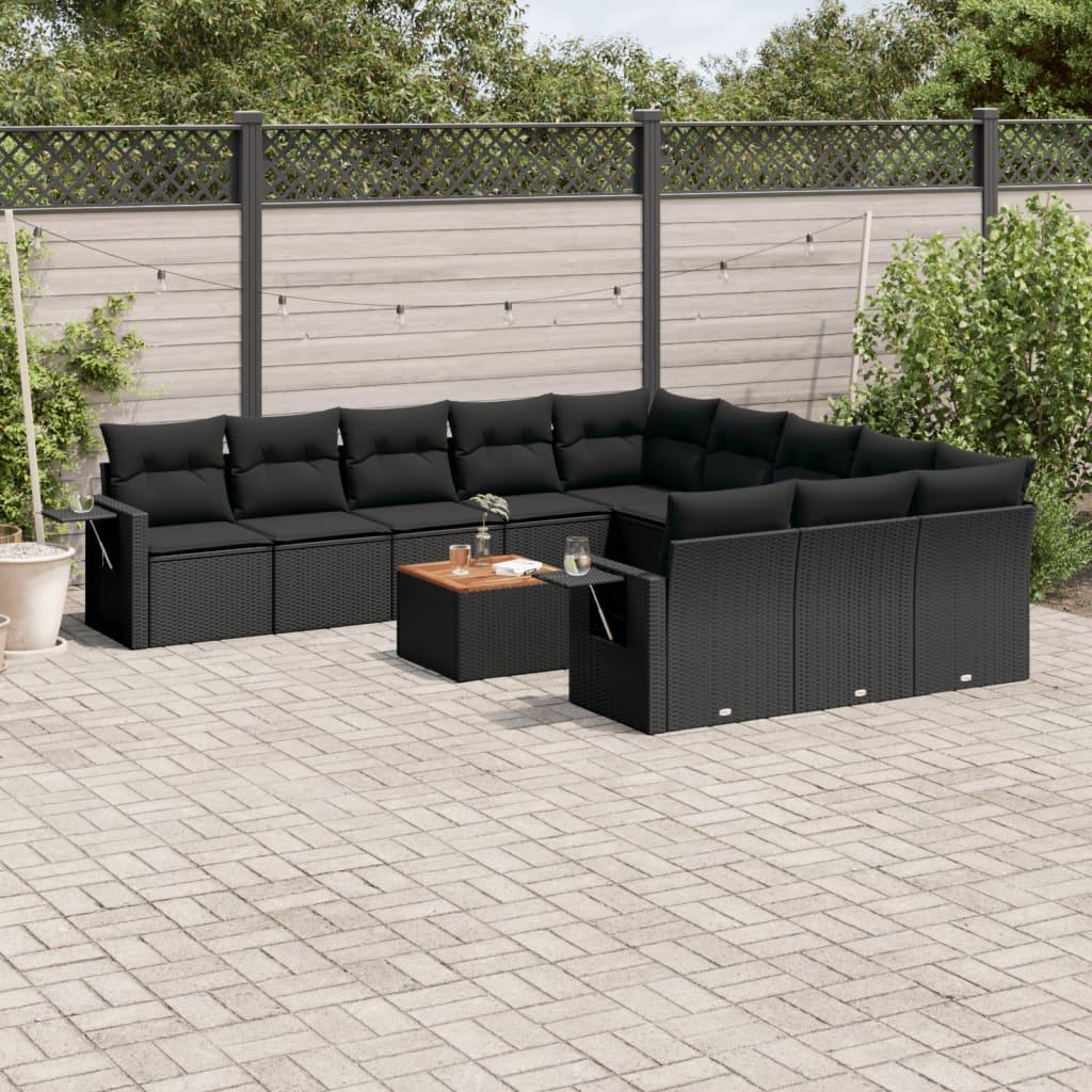 12 Piece Garden Sofa Set with Cushions Black Poly Rattan