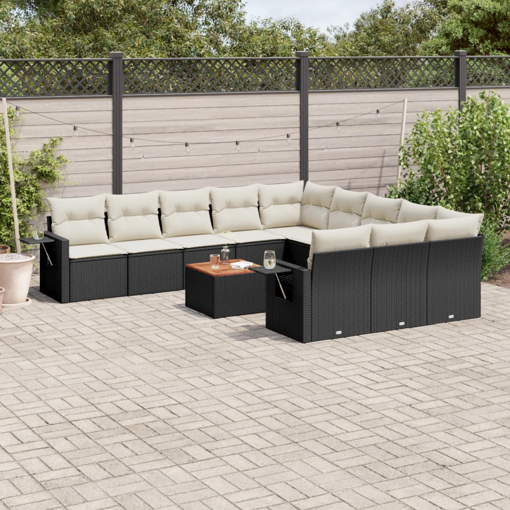 12 Piece Garden Sofa Set with Cushions Black Poly Rattan