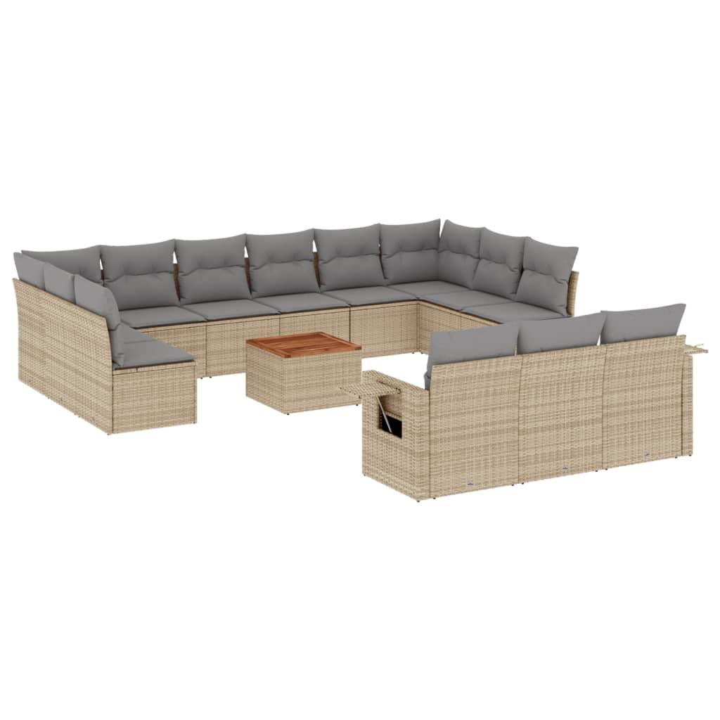 14 Piece Garden Sofa Set with Cushions Beige Poly Rattan